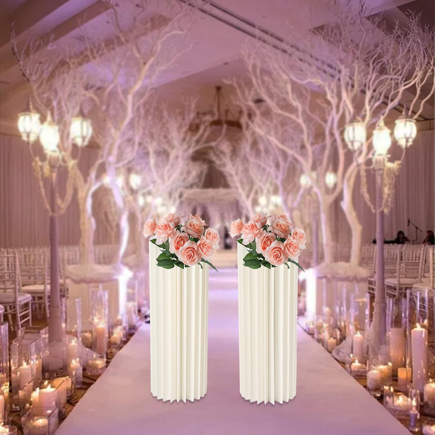 2PCS Foldable Cardboard Cylinder Display Stand for Wedding and Party