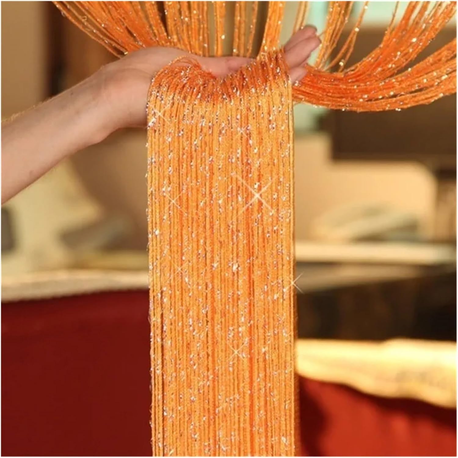Shiny Tassel Door Divider Curtain 95x200CM Blue