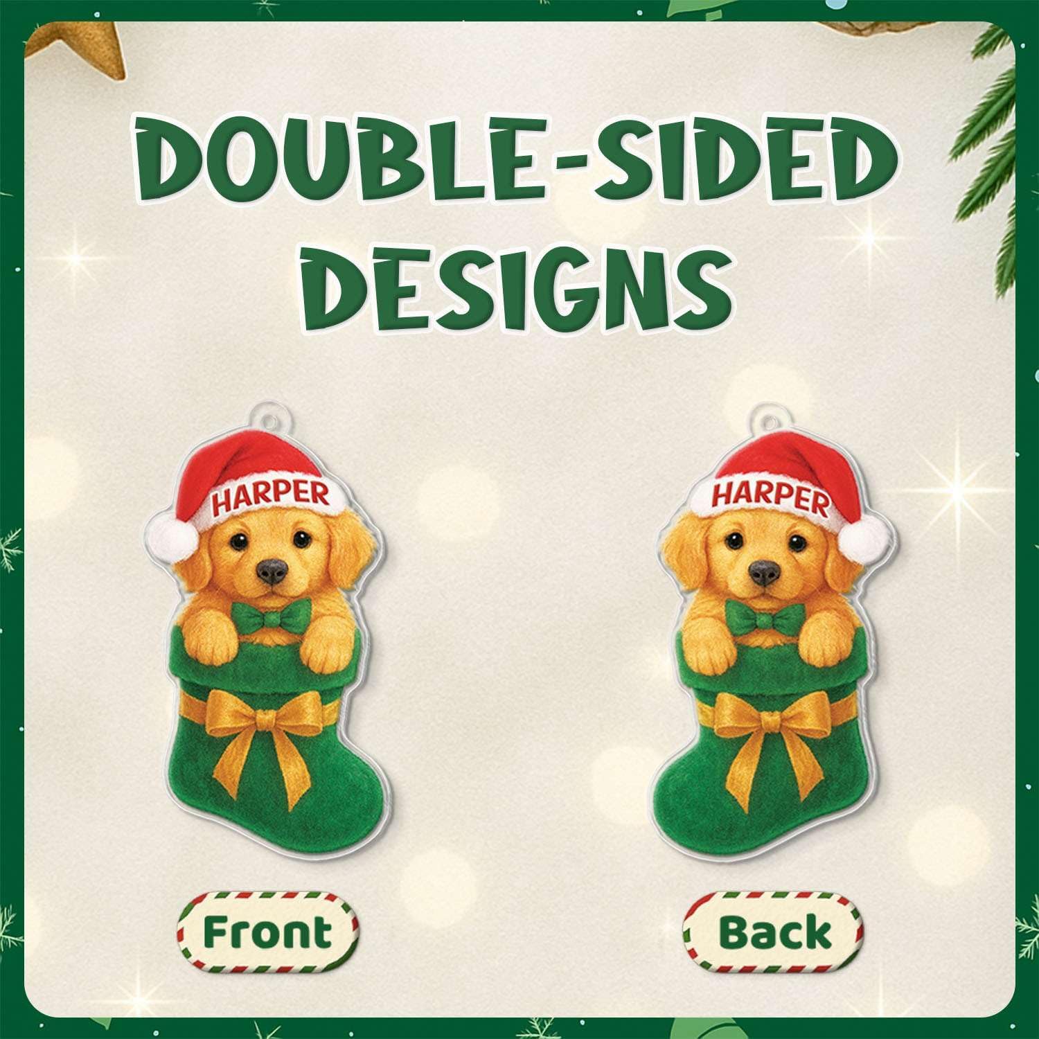 Custom Name Golden Retriever Hanging Ornament for Christmas Tree