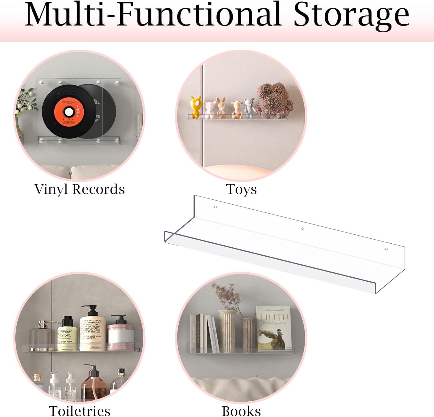 MEBRUDY 5 Pack Clear Floating Shelves for Home Storage