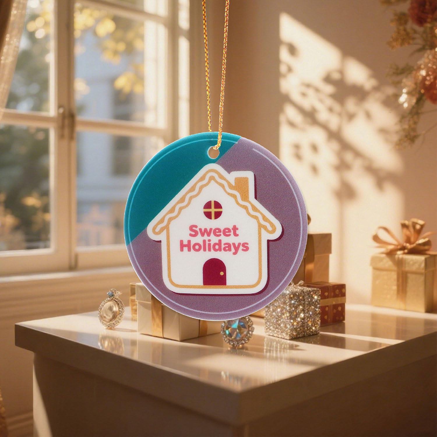 Sweet Holidays Round Ceramic Ornament with Double Sided Design