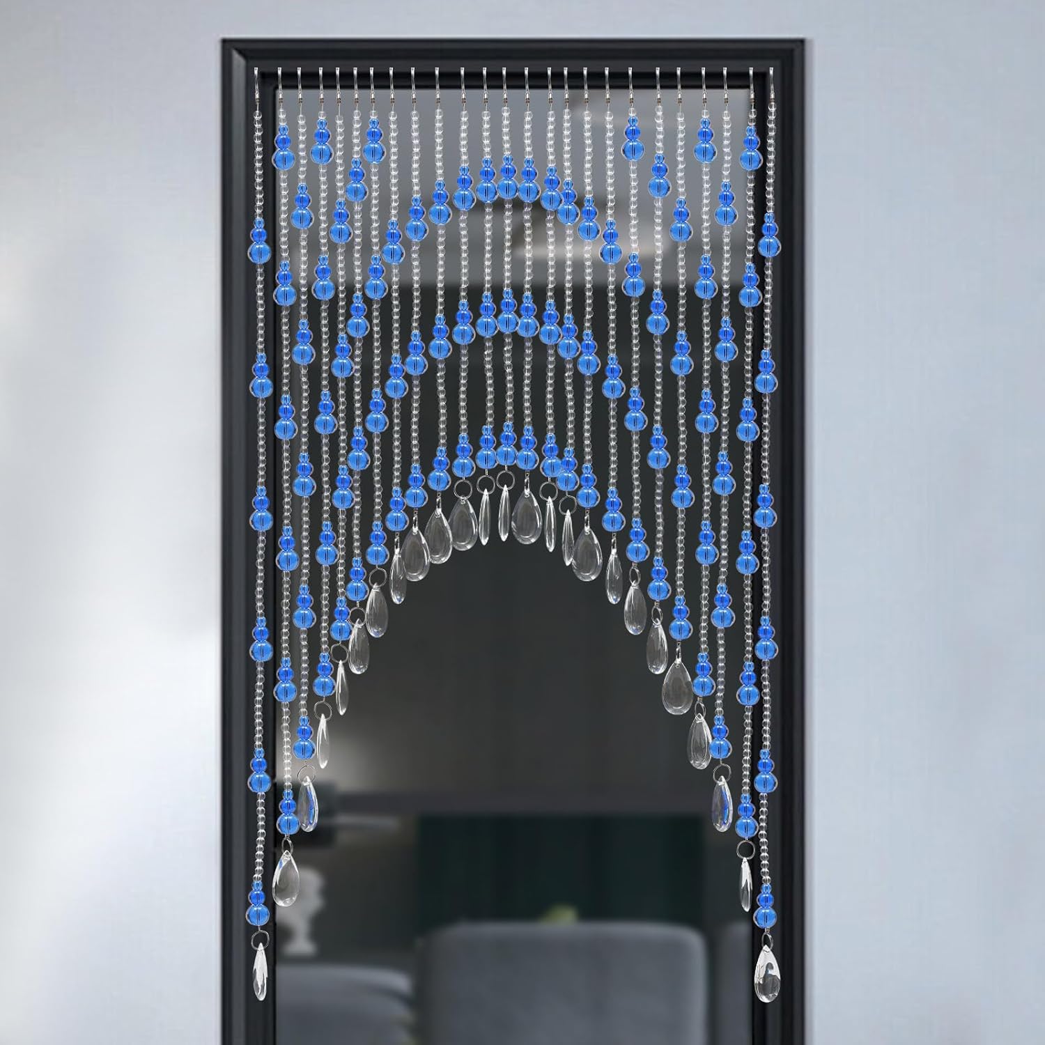 Blue Crystal Beaded Curtain with Adjustable Width