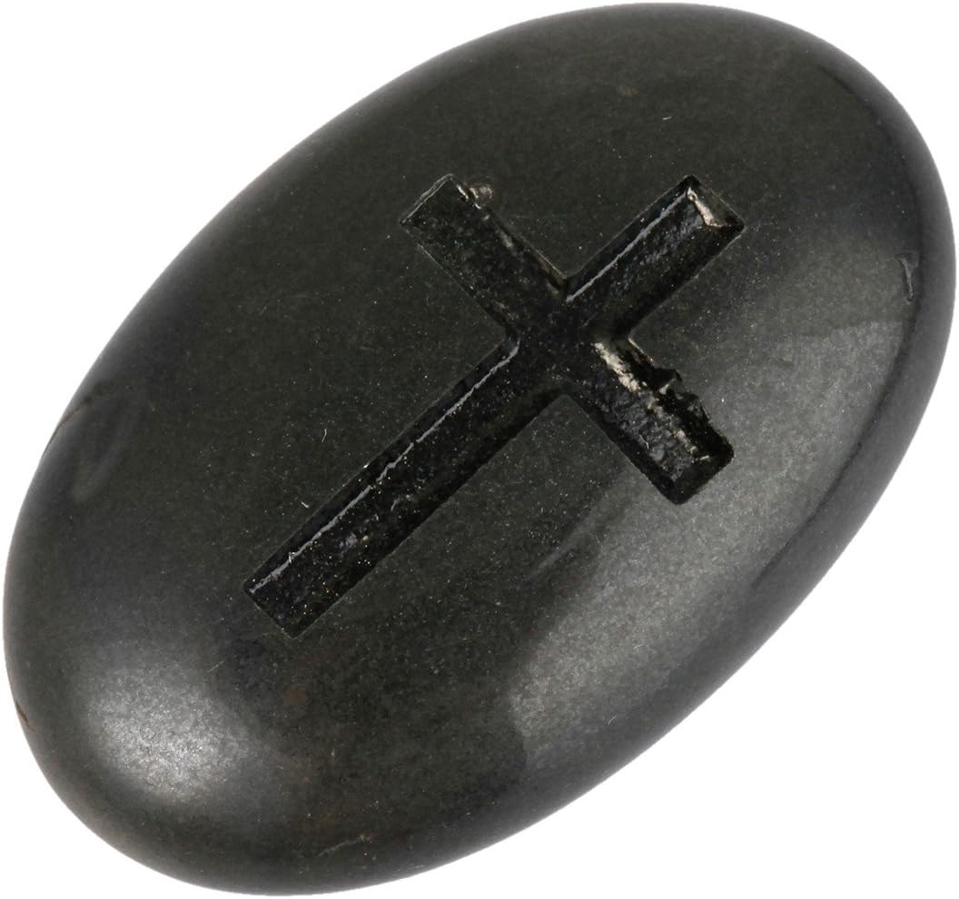 Rockcloud 4 Pack Black Engraved Stones with Cross Design