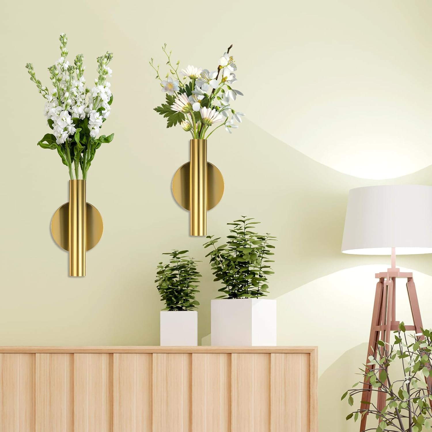 2PCS Gold Wall Vases for Flowers Modern Decor