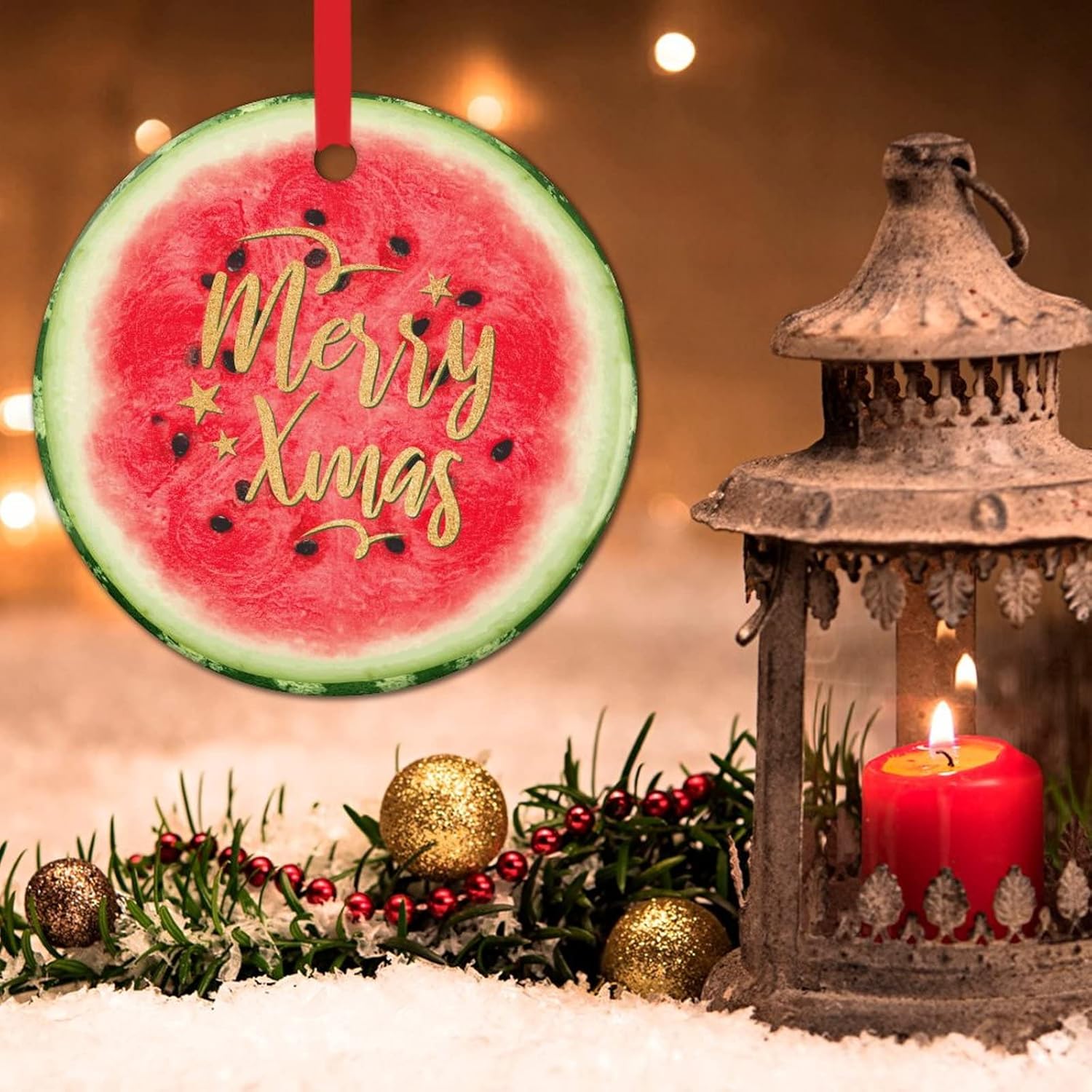 Swavecat 3 Inch Ceramic Watermelon Christmas Ornament