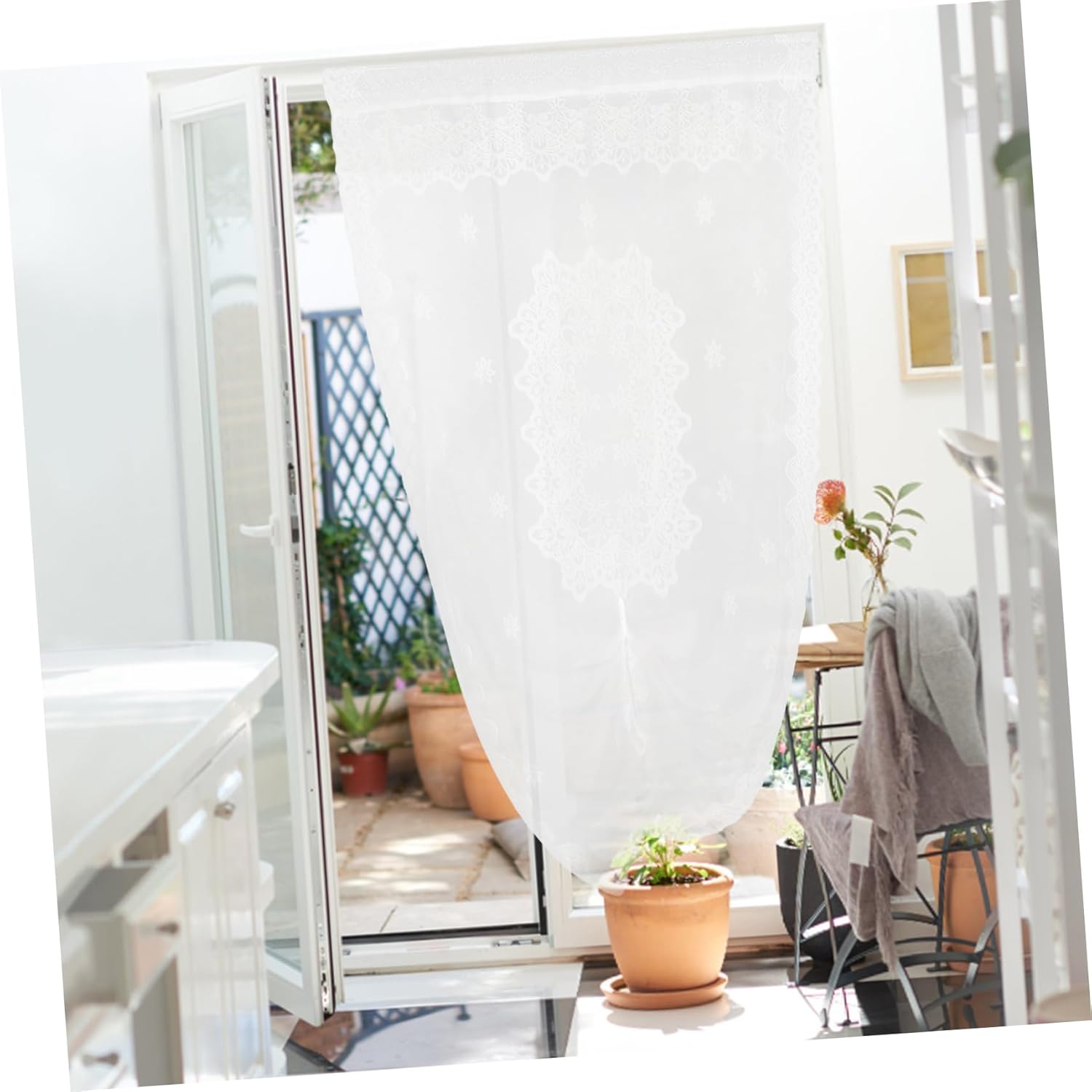 Happyyami Sheer Door Curtain Elegant French Style Panels