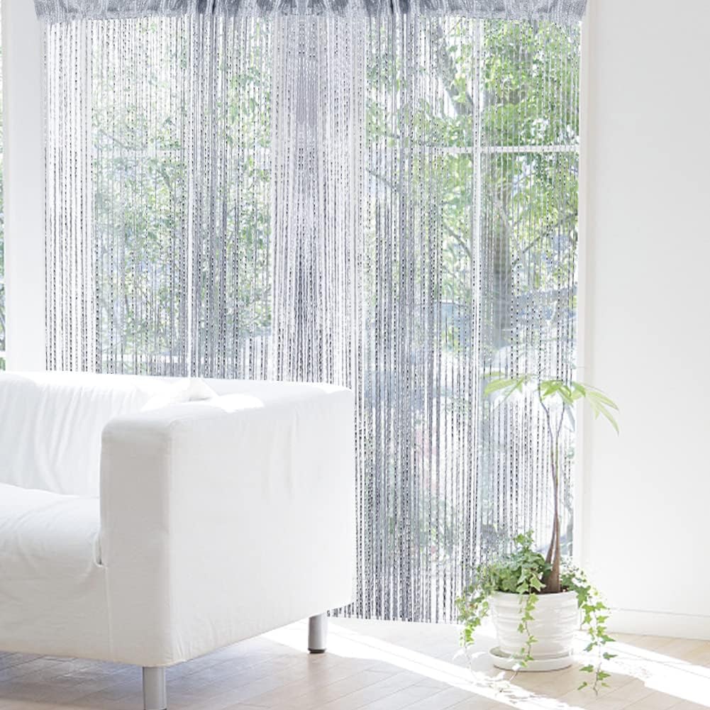 Sparkle String Curtains for Door 79x40inch Silver