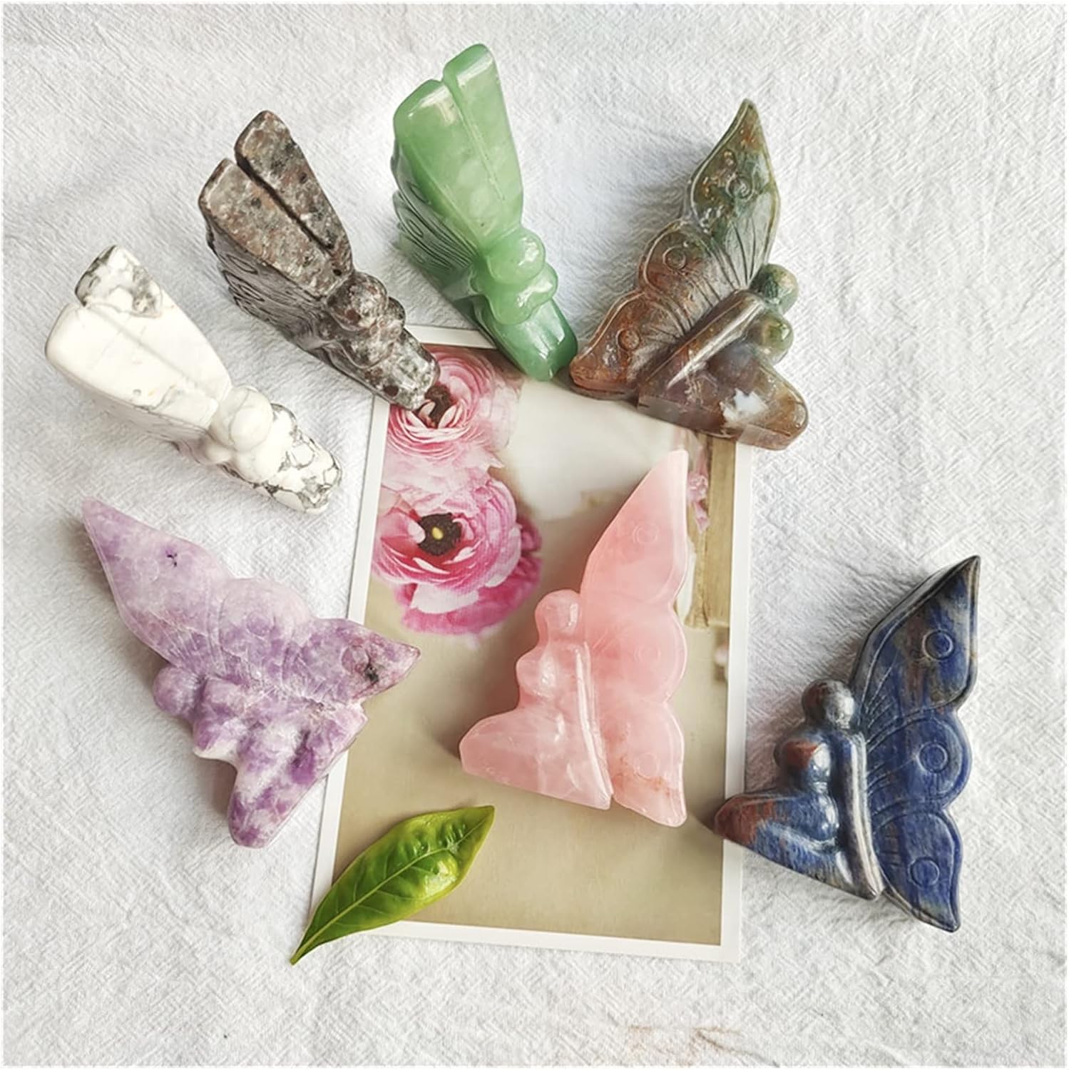 FIDEMM Rose Quartz Butterfly Healing Stone for Home Decor