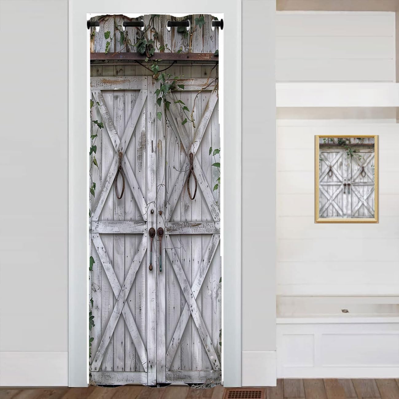 Rustic Wooden Barn Door Curtain for Privacy