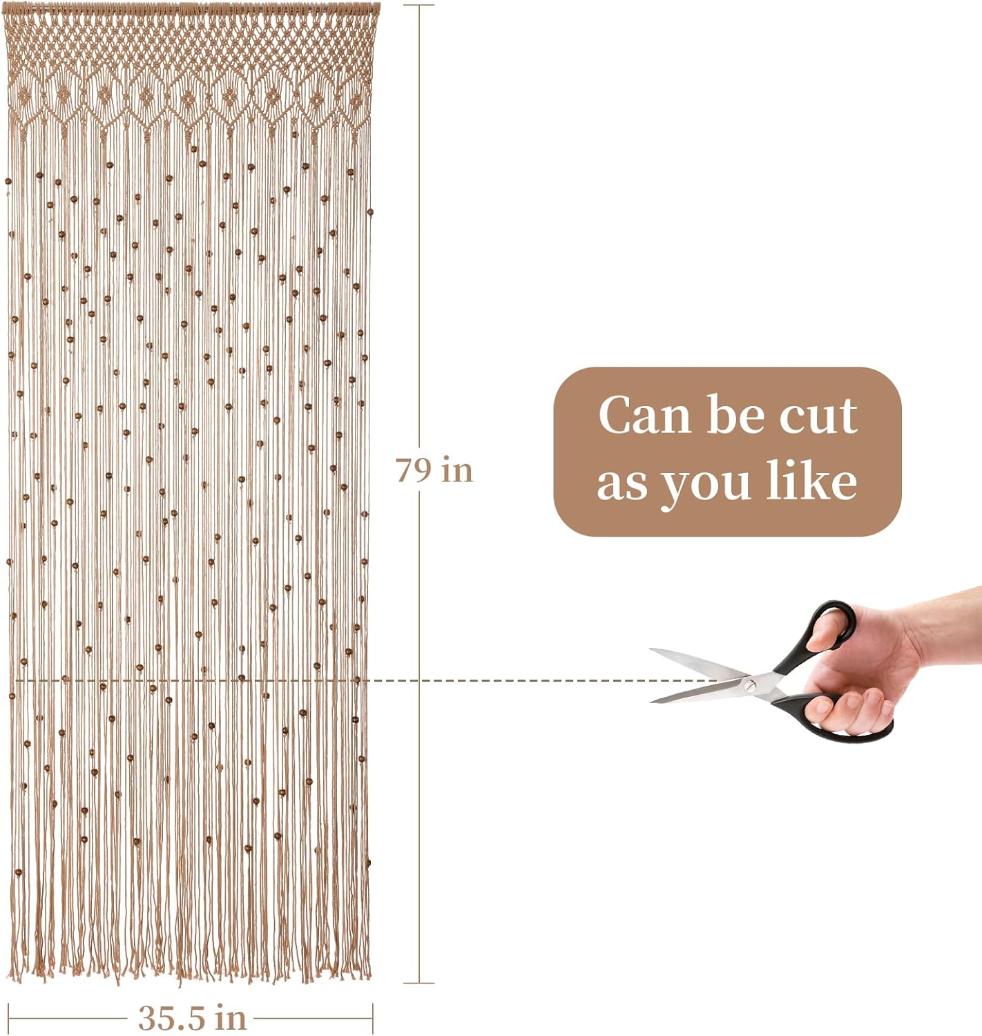 BECHAEO Boho Macrame Beaded Curtain with Wooden Beads Set of 2