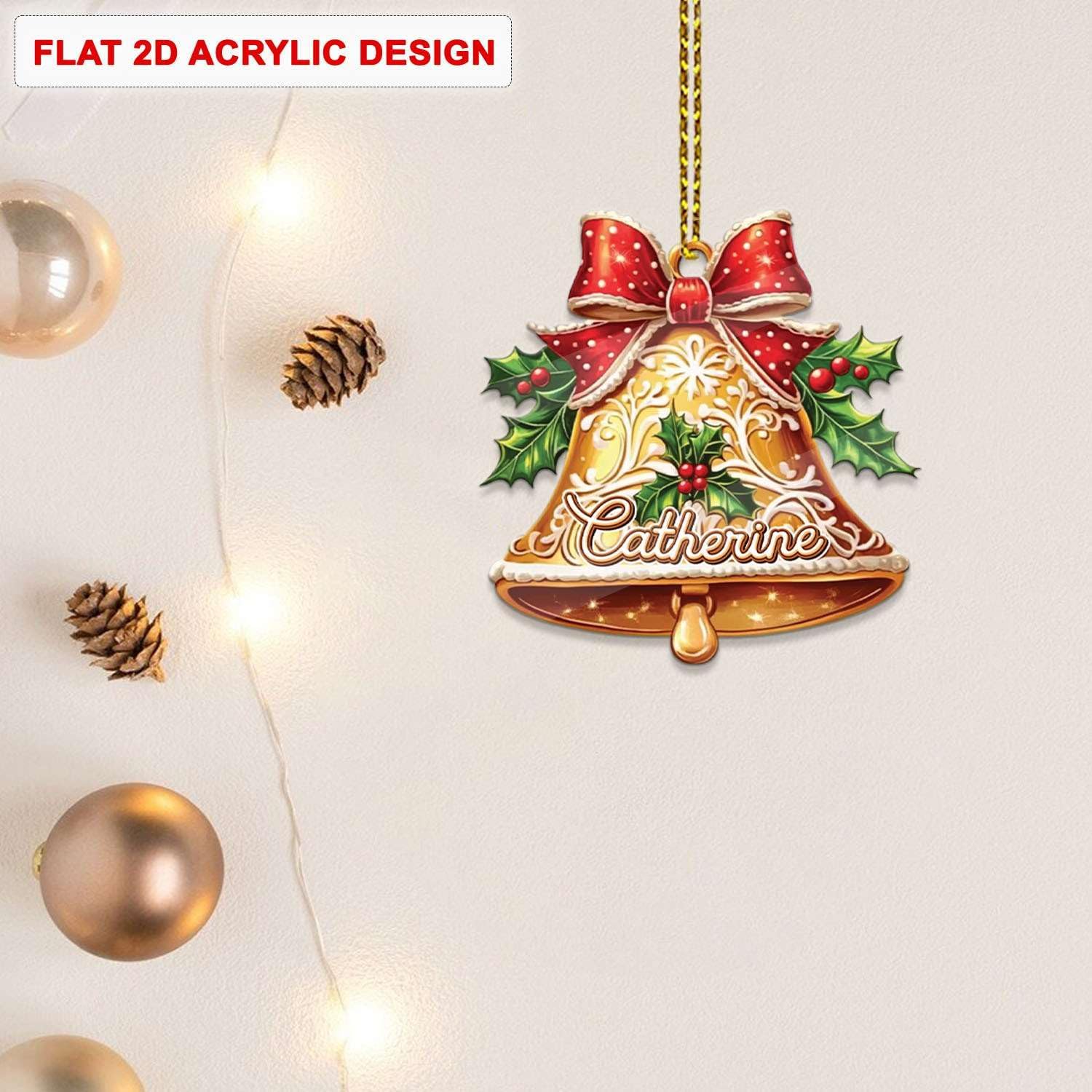 Personalized 2D Bell And Red Bow Christmas Ornament
