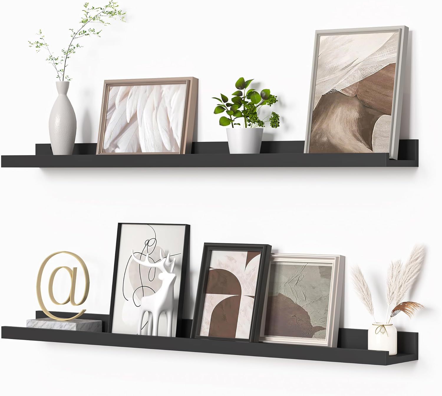 Heimlove Picture Ledge Shelf Set of 2 Black