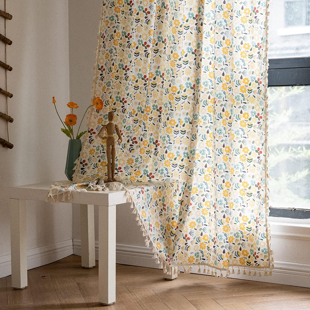Deeprove Boho Cotton Linen Tassel Curtain Panel