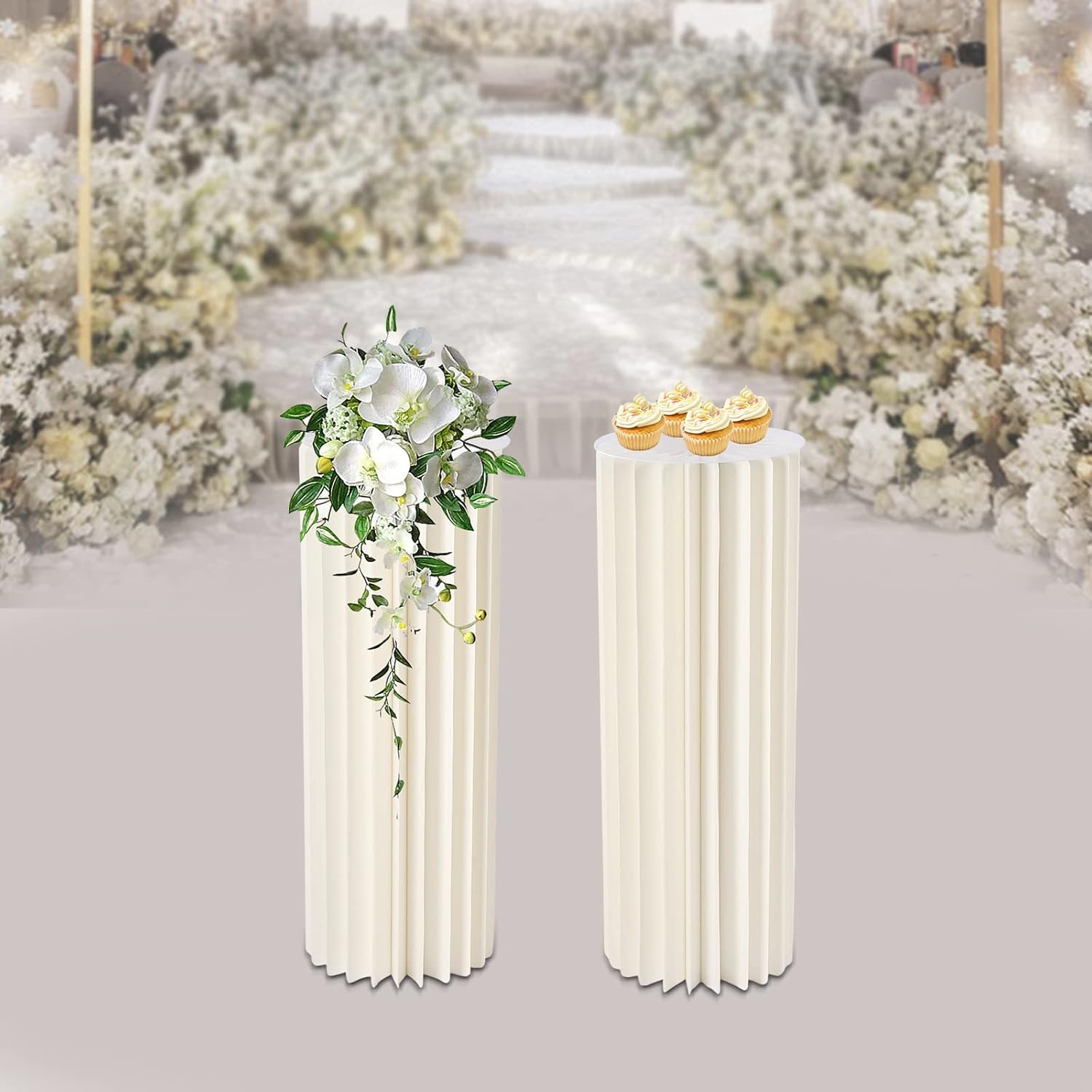 2PCS Foldable Cardboard Cylinder Display Stand for Wedding and Party