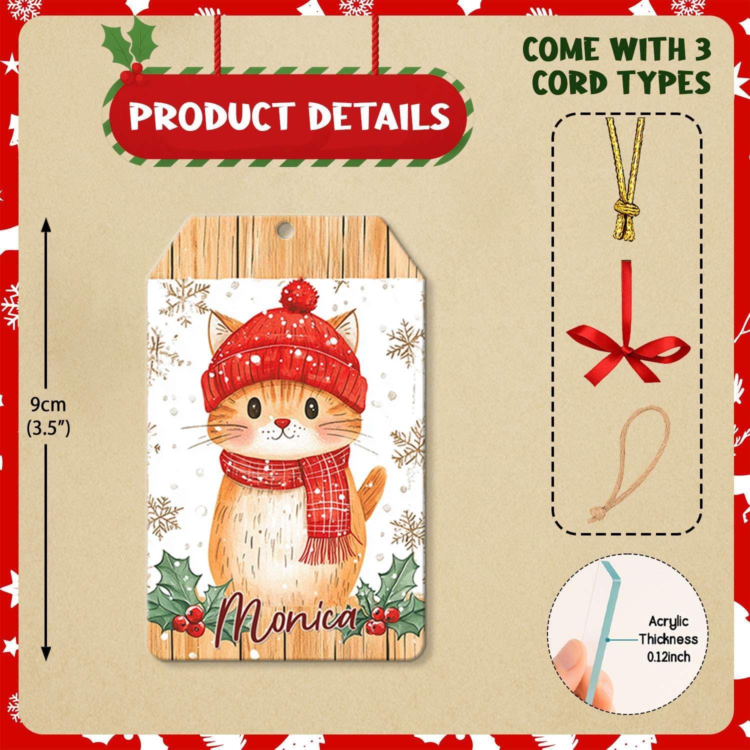 Personalized Acrylic Christmas Ornament with Custom Name for Pet Lovers