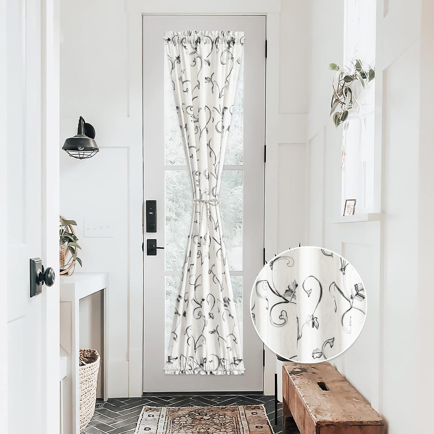 VOGOL Embroidered Door Curtain Panels Grey Vines Pattern 25x72 Inches