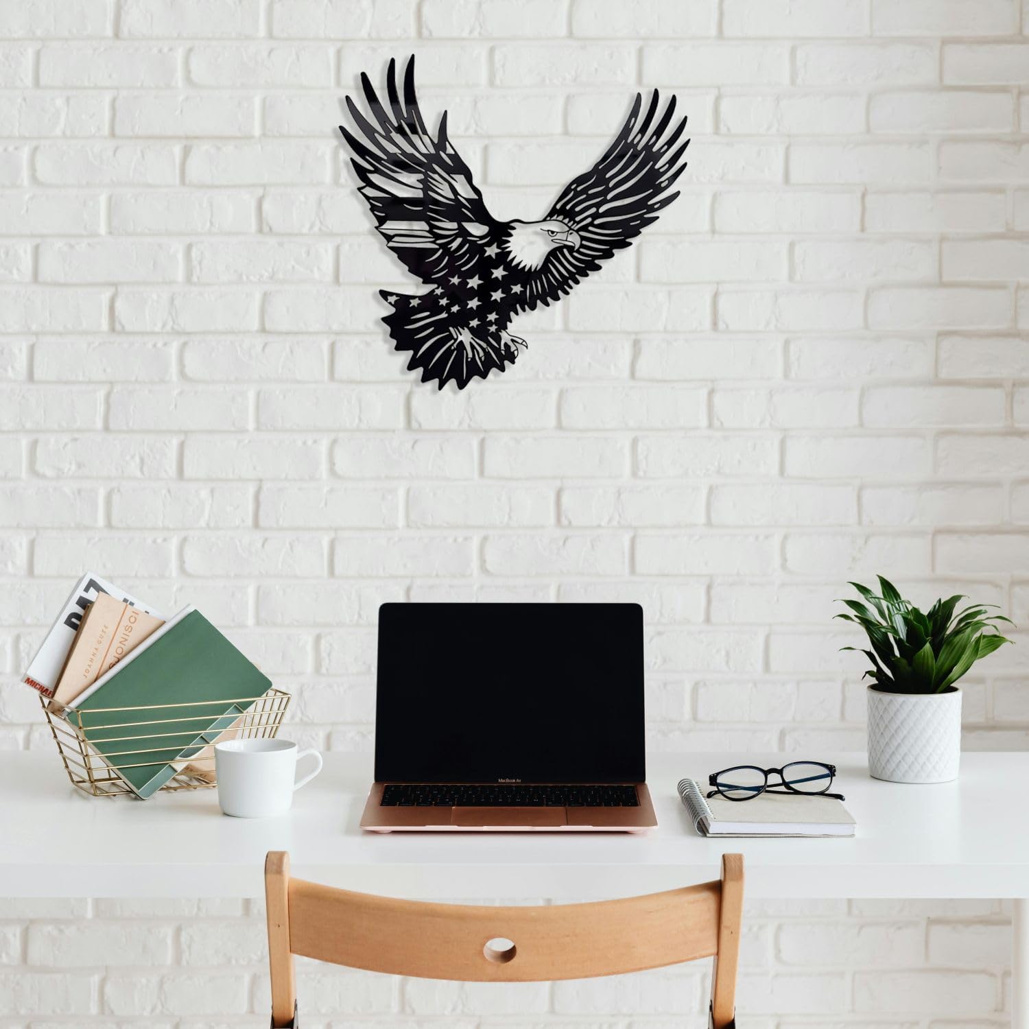 Patriotic Bald Eagle American Flag Metal Wall Art 30 Inch