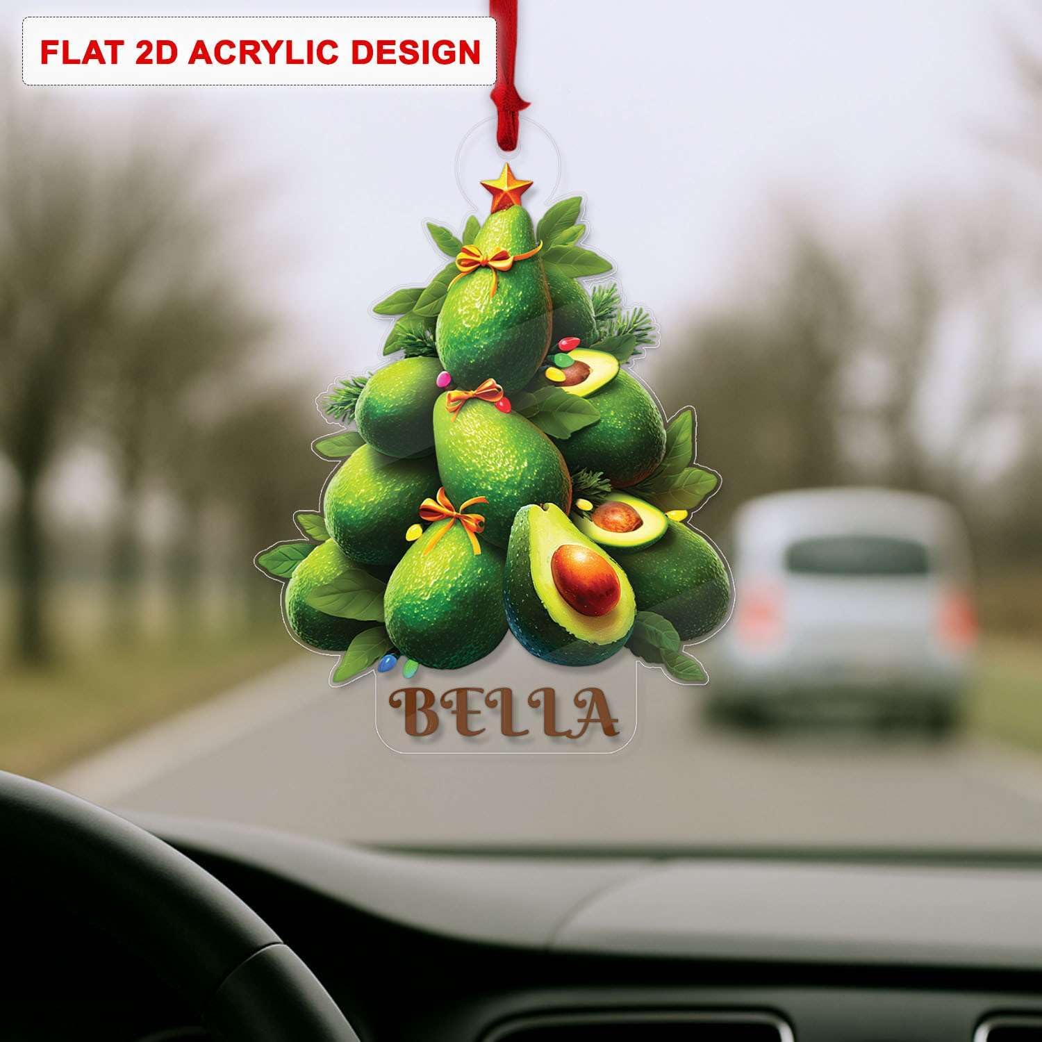 2D Avocado Christmas Tree Ornament Custom Name