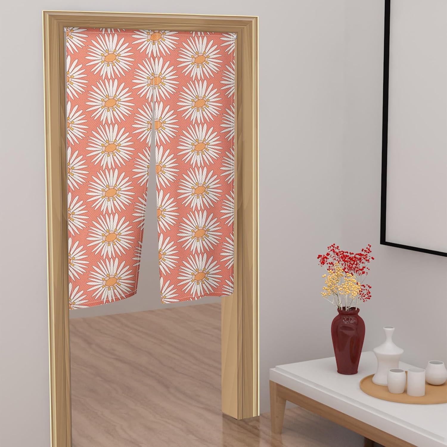 Japanese Noren Door Curtain with Flower Petals Design