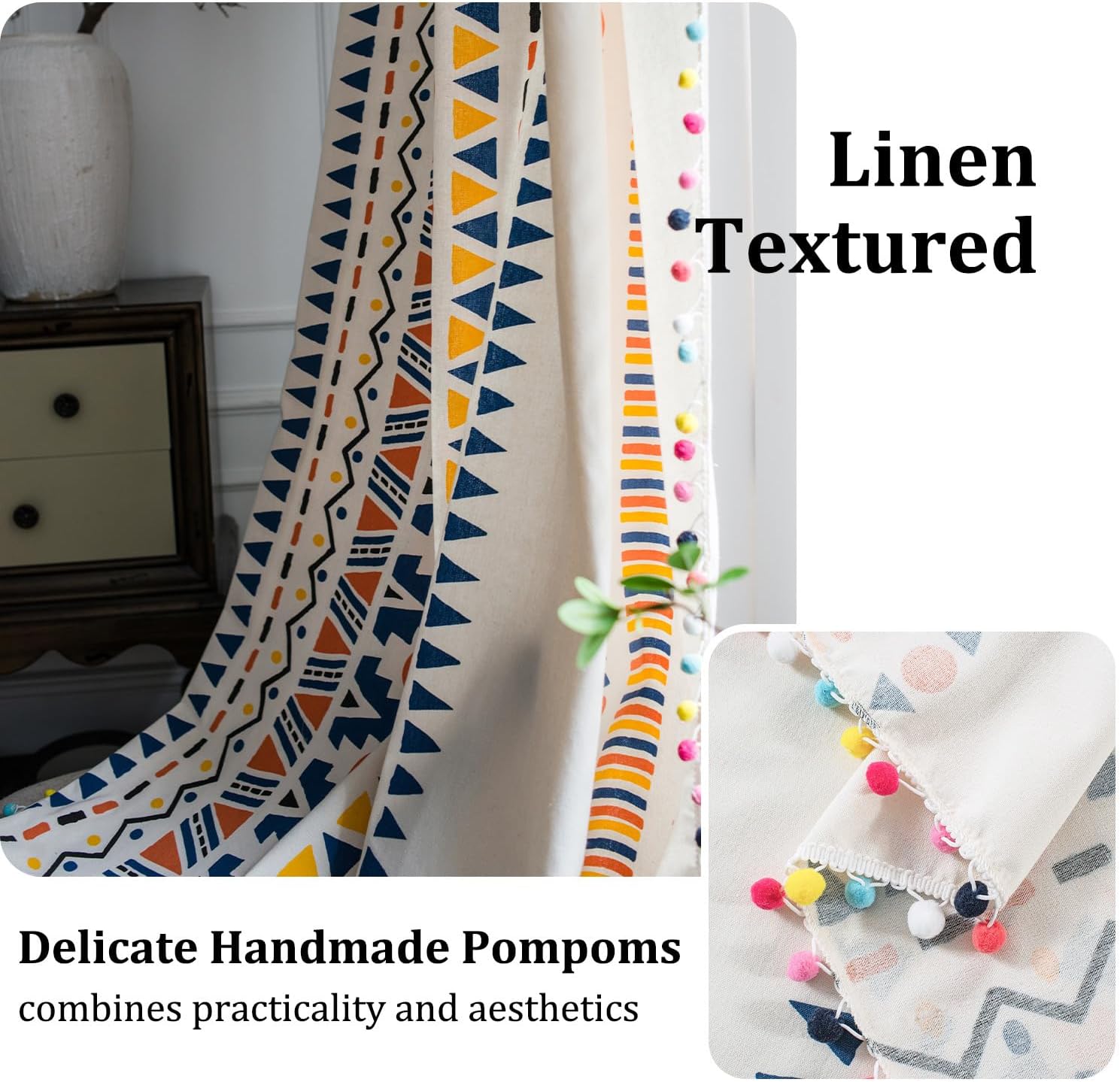 VOGOL Boho Curtains 28x84 Geometric Pattern Rod Pocket Drapes