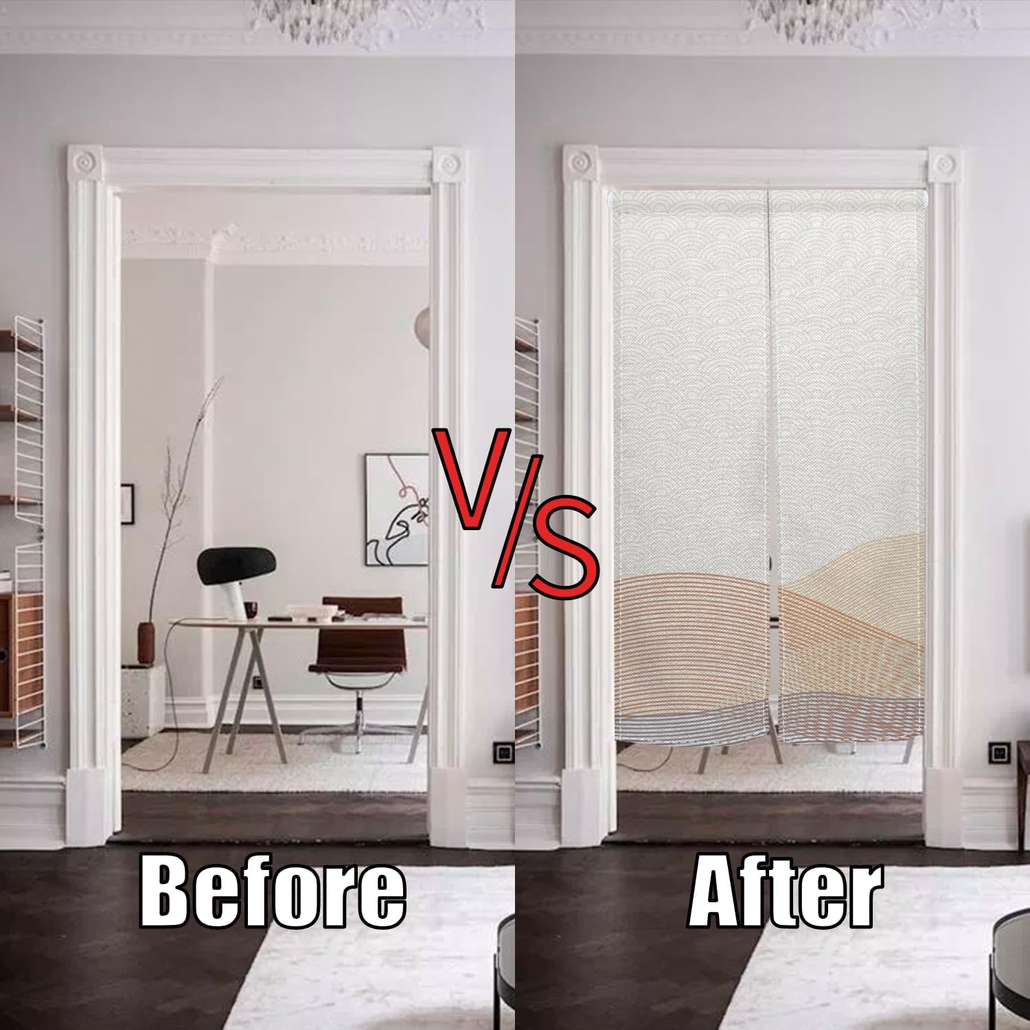 Japanese Noren Door Curtain Khaki Wave Design