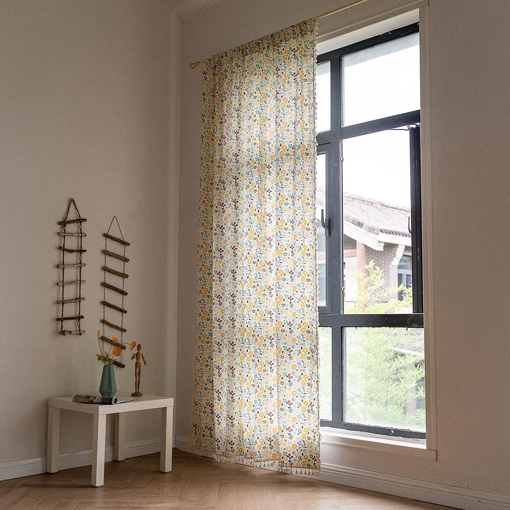 Deeprove Boho Cotton Linen Tassel Curtain Panel
