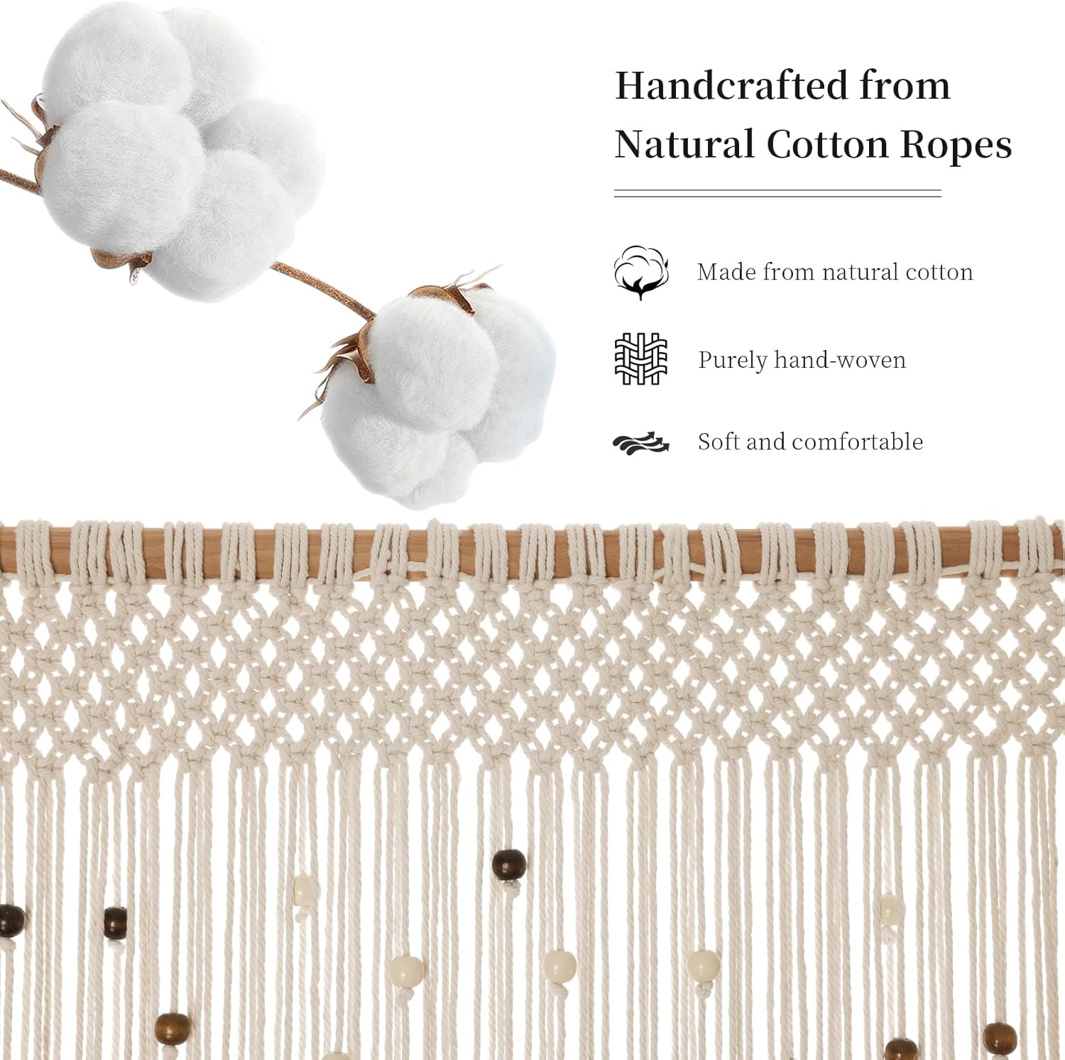 BECHAEO Boho Cotton Macrame Beaded Curtain 2 Panels 79x35