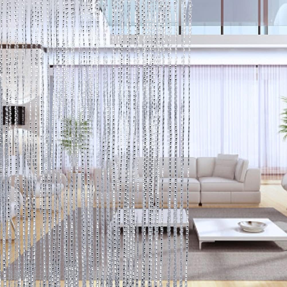 Sparkle String Curtains for Door 79x40inch Silver