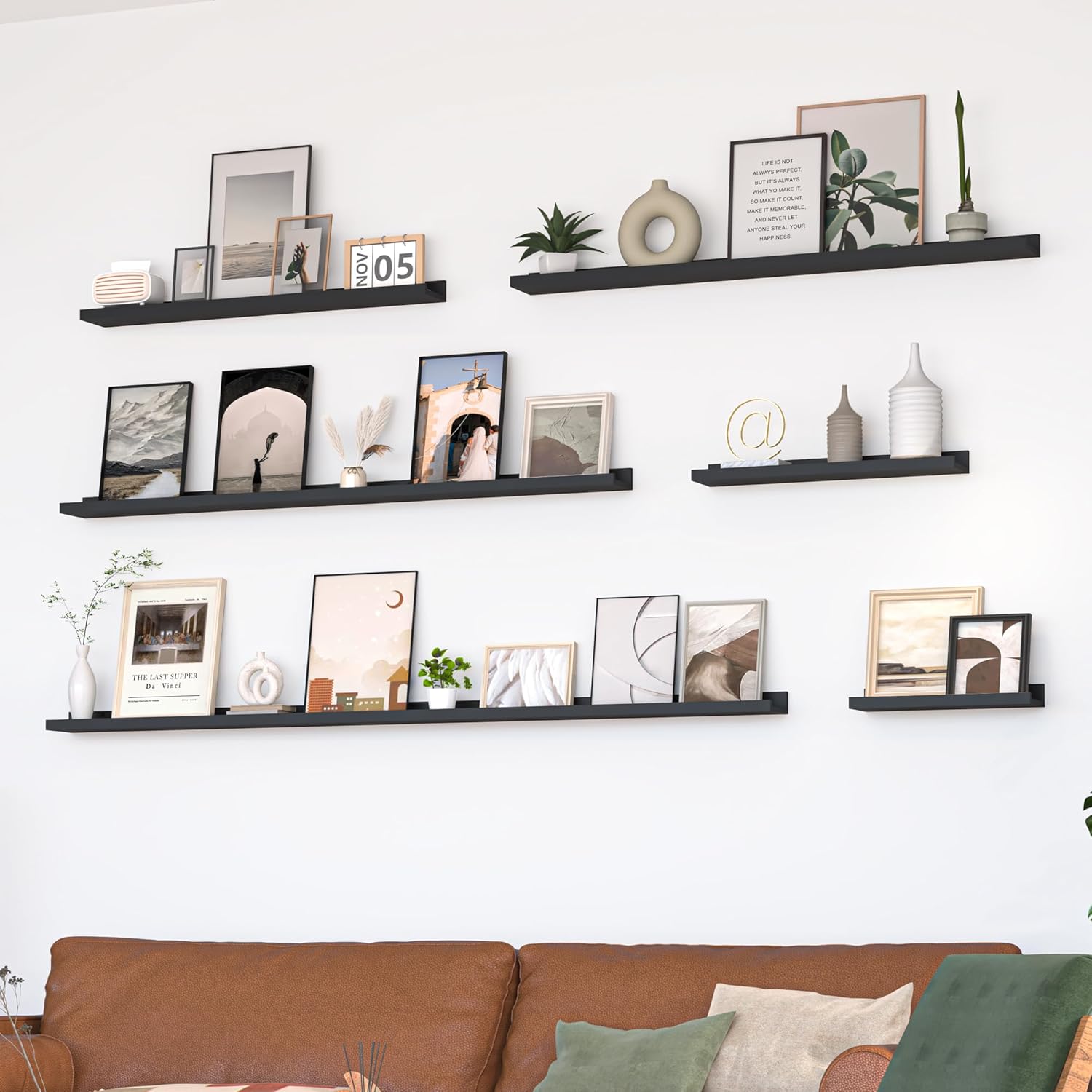 Heimlove Picture Ledge Shelf Set of 2 Black