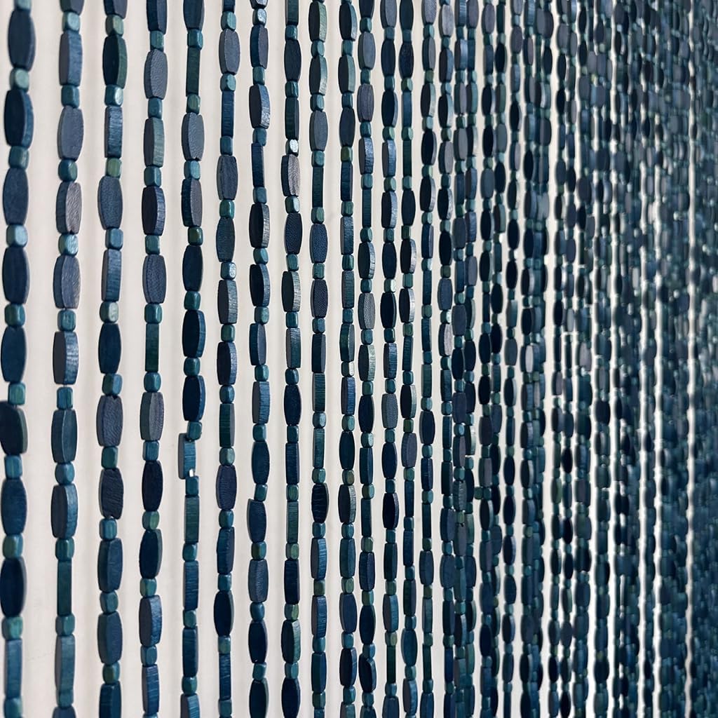 FlavorThings 36 x 79 Blue Beaded Curtain with Wood and Bamboo