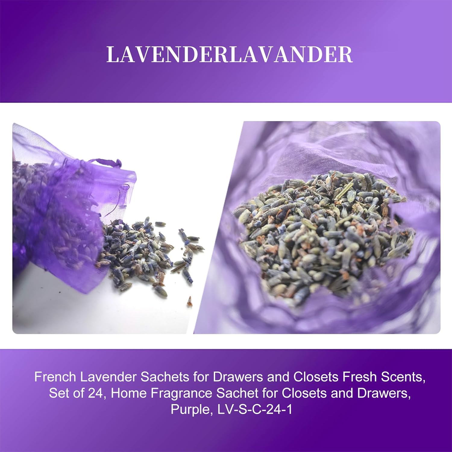 24 Pack French Dried Lavender Sachets for Home Fragrance