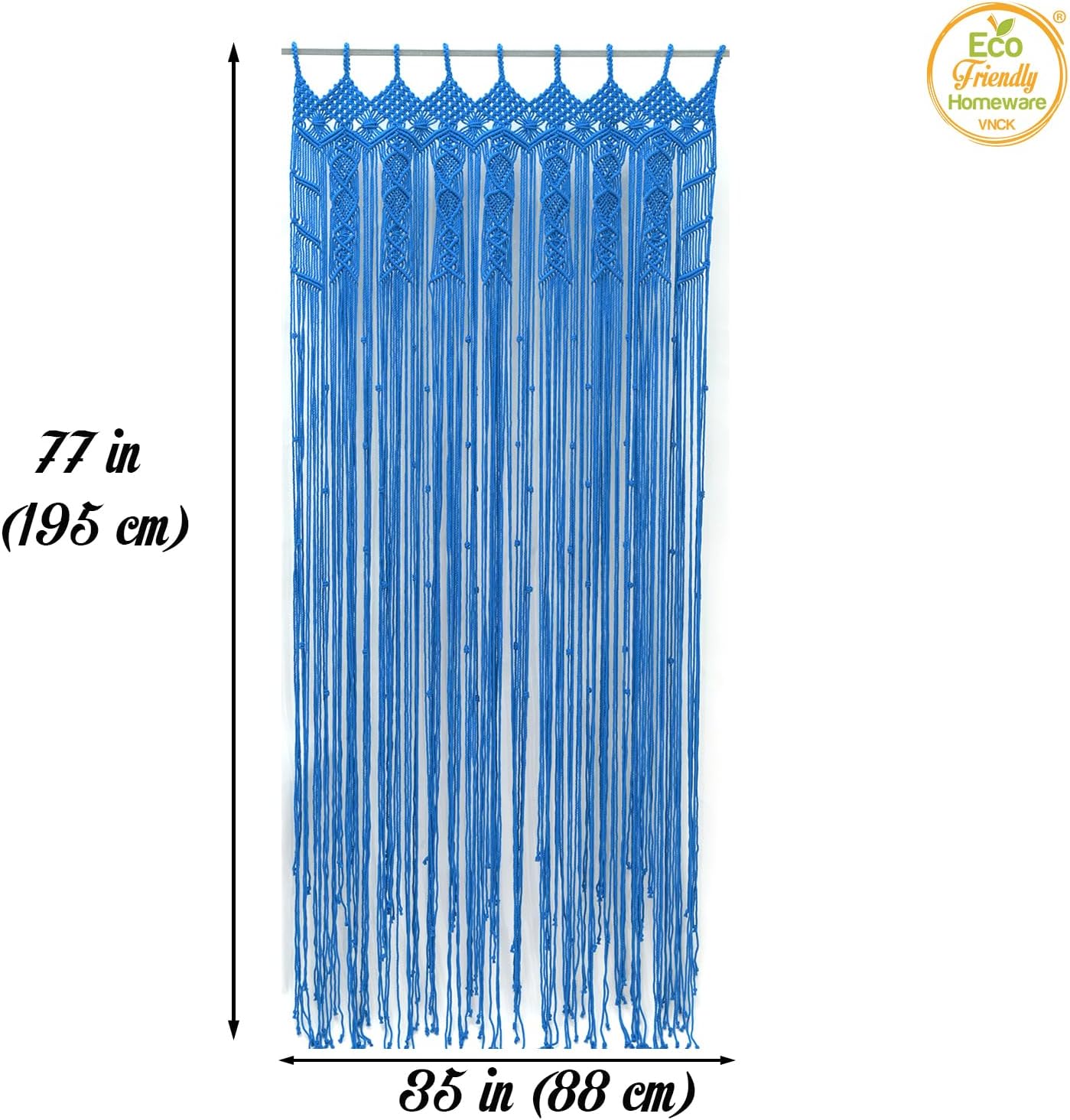 Boho Macrame Curtain with Beads - 77 x 35 Blue