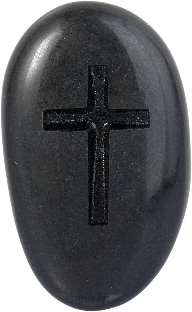 Rockcloud 4 Pack Black Engraved Stones with Cross Design