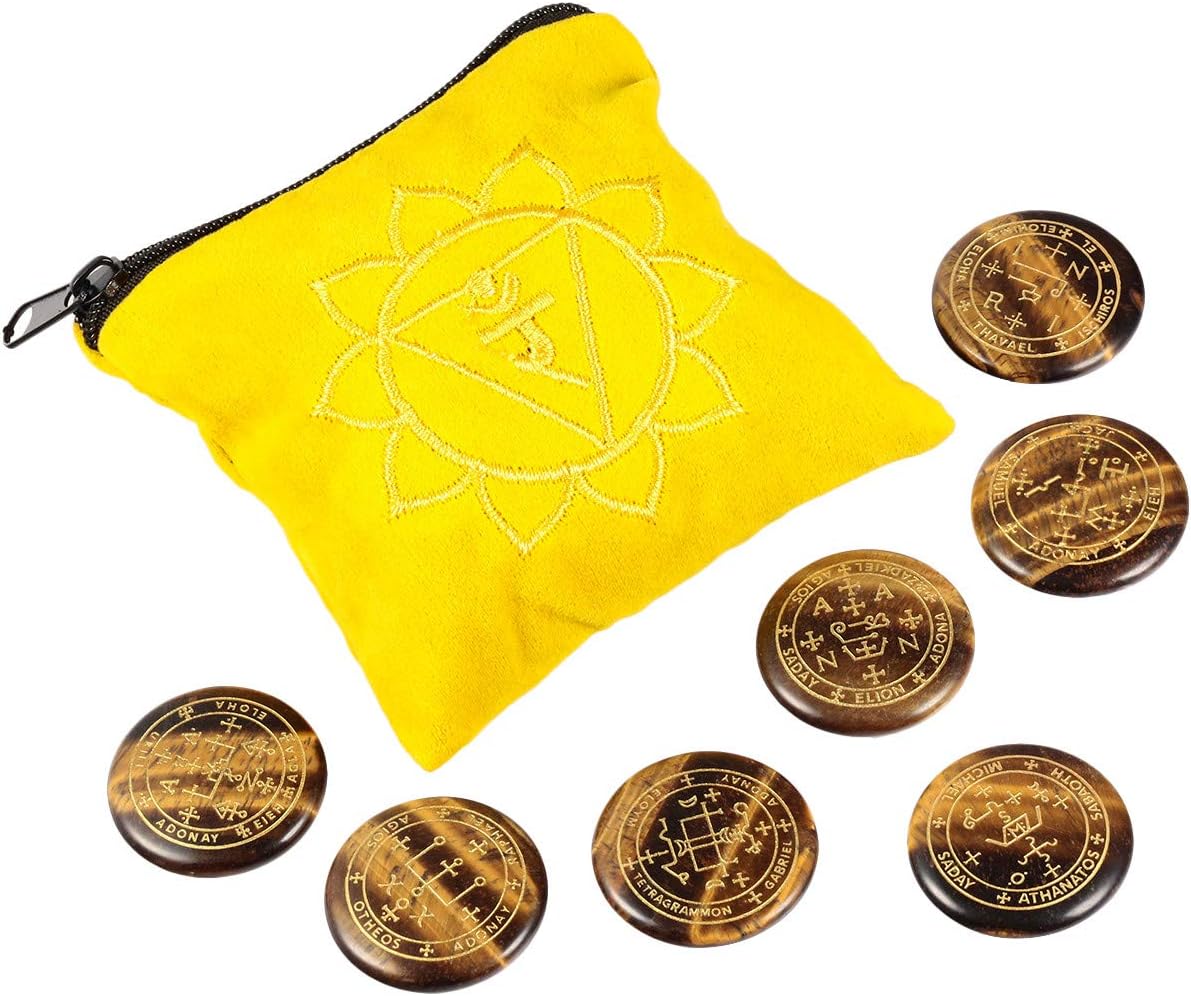 7 Piece Tigers Eye Stones Set with Magic Archangel Symbol