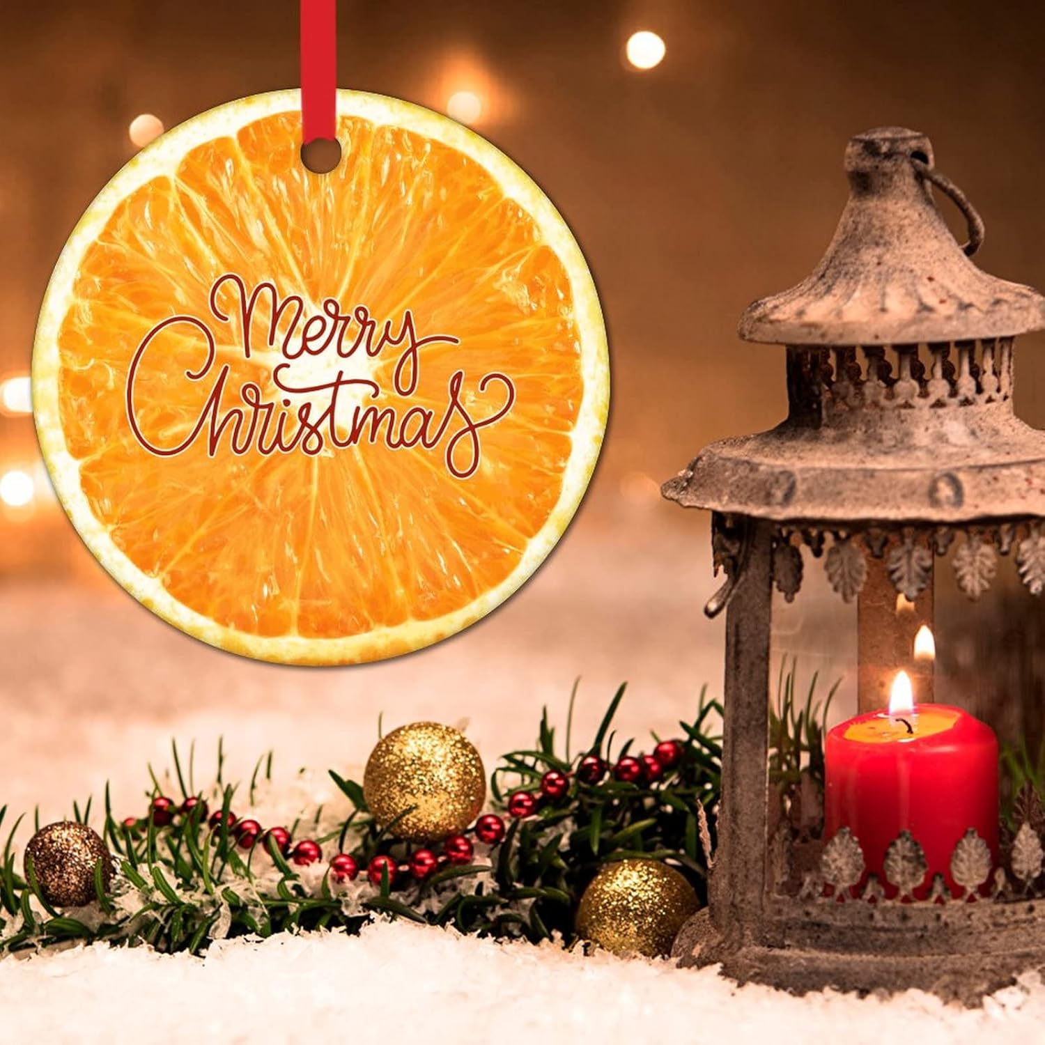Orange Fruit Christmas Ornament Ceramic Decor 3 Inch