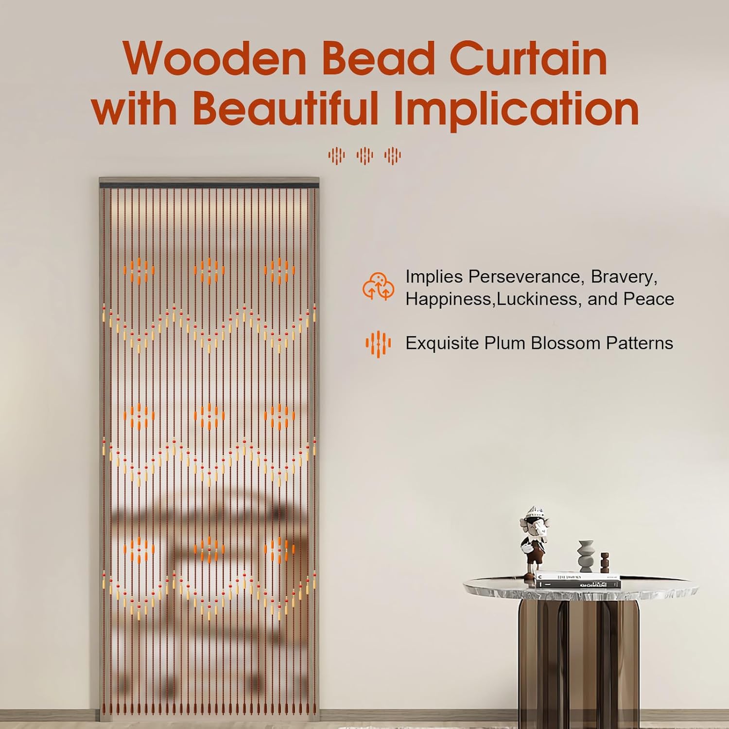 Wood Beaded Curtain for Doorway 31 Lines 354x866