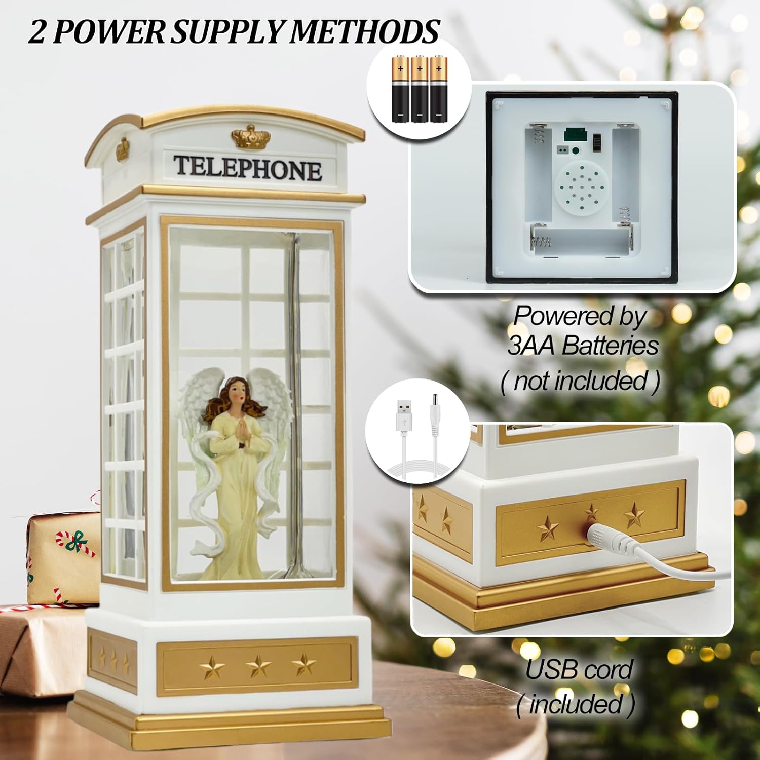 EIGHTOWN Christmas Snow Globe Angel Scene Lantern