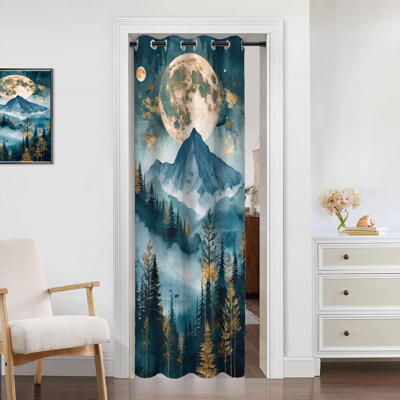 Abstract Forest Door Curtain for Privacy and Style