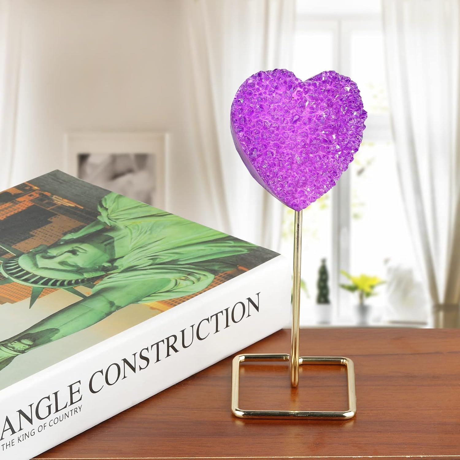 Amogeeli Purple Heart Shaped Rock Crystal Cluster with Stand