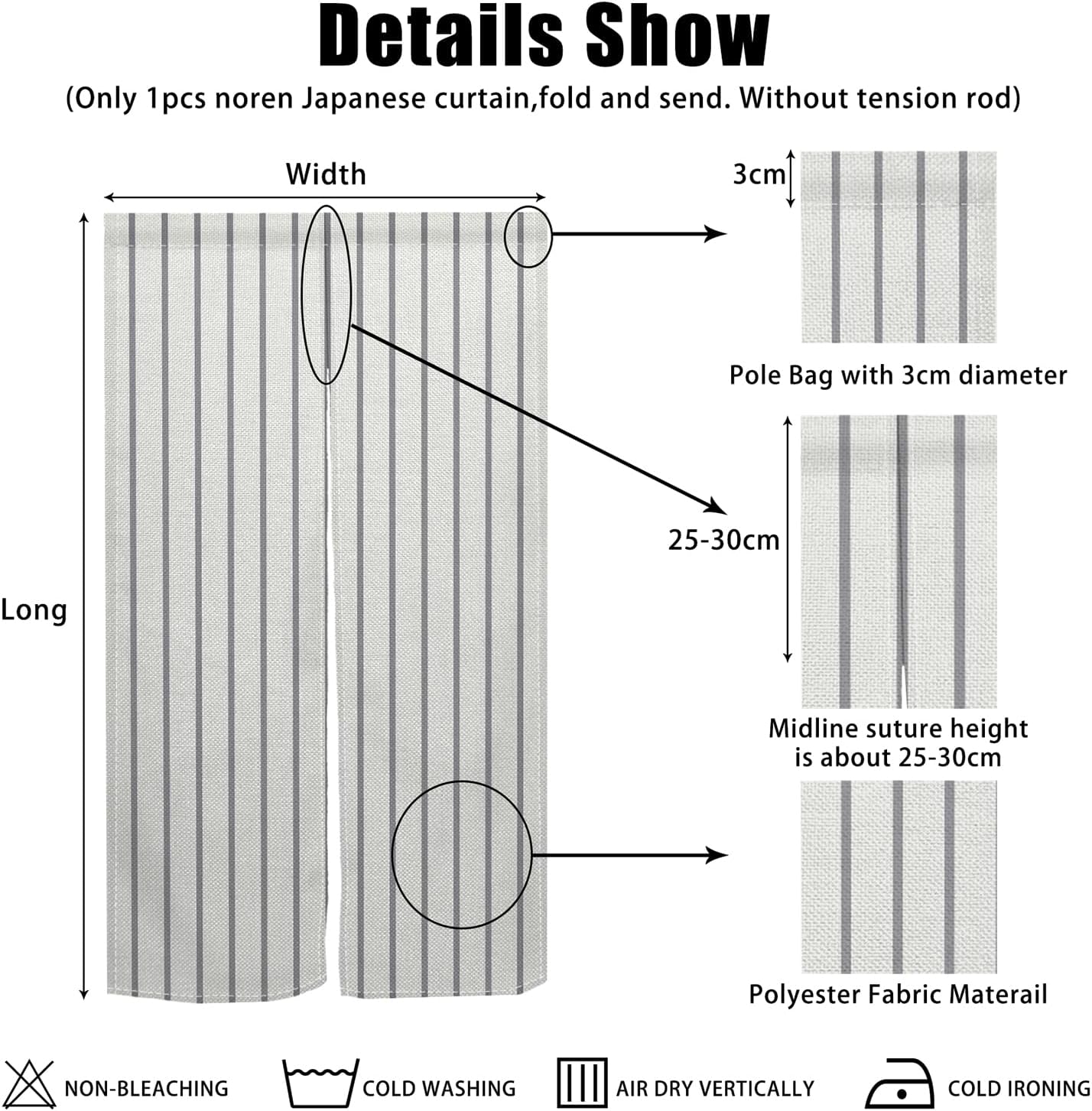 Japanese Style Noren Door Curtain with White Black Stripe