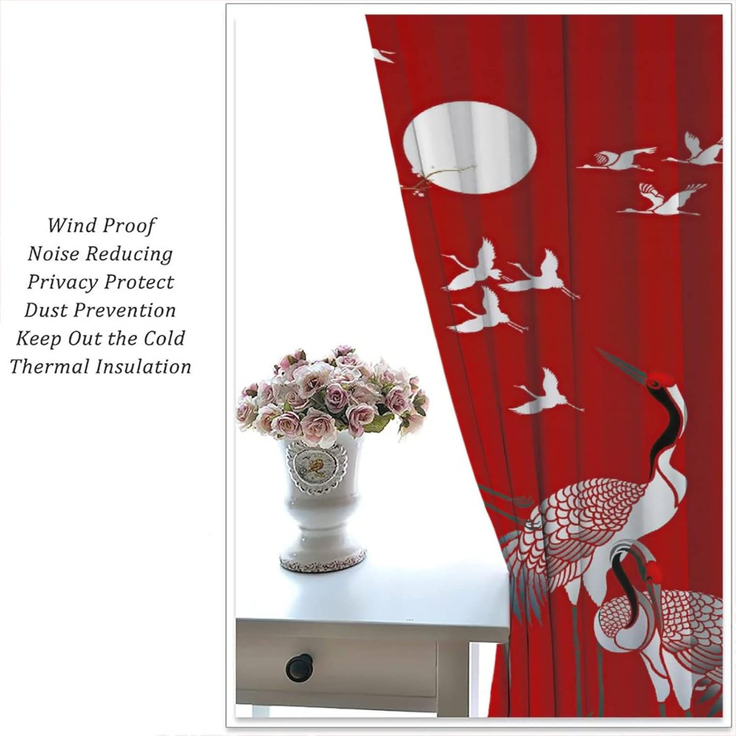 Japanese Style Blackout Curtains with Crane Print