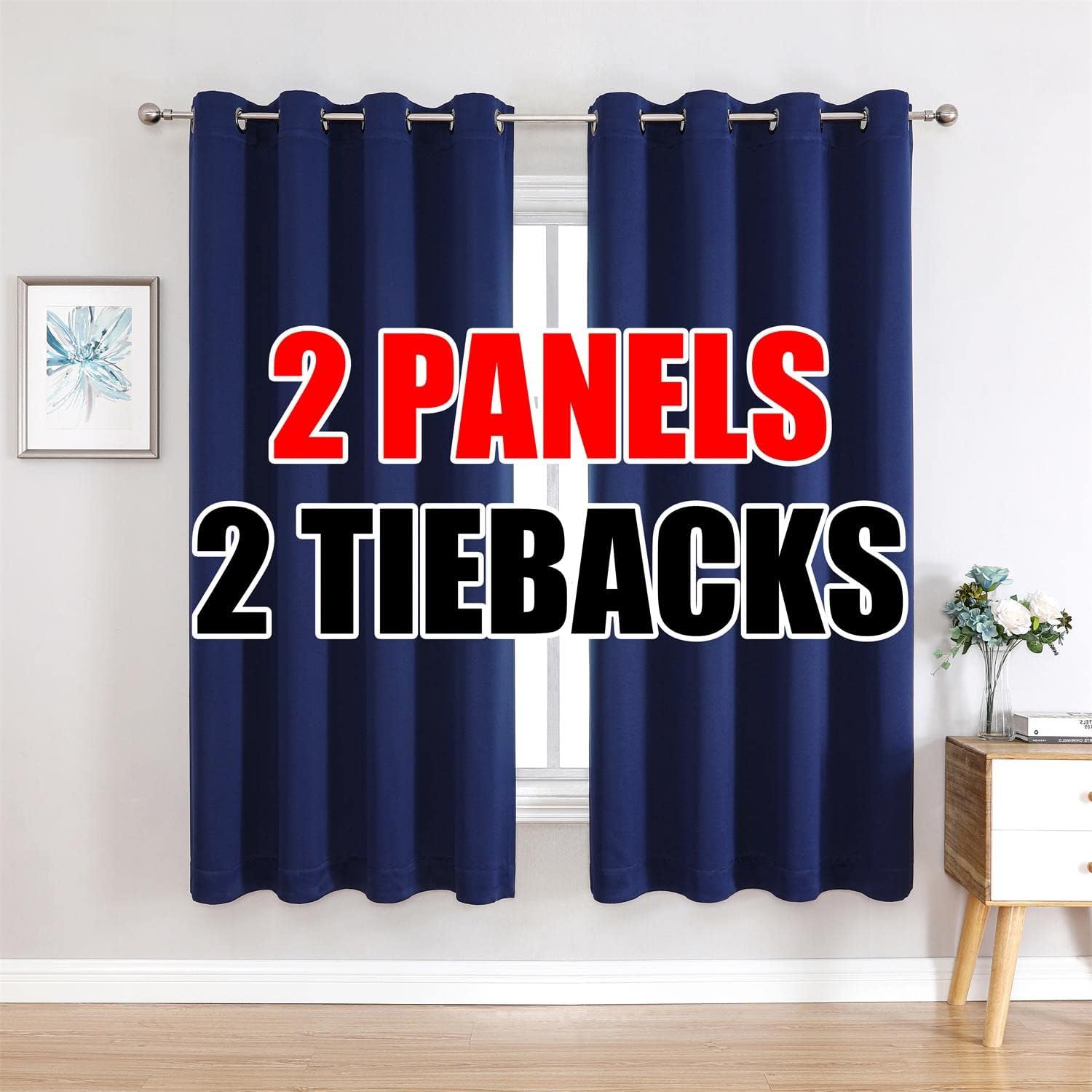MIUCO 2 Panel Room Darkening Thermal Insulated Grommet Curtains Navy Blue 63 Inches