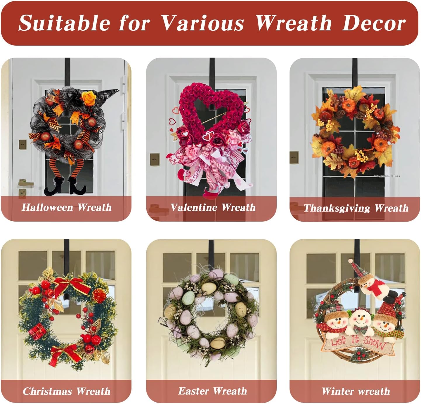 Adjustable Black Metal Wreath Door Hanger for Front Door