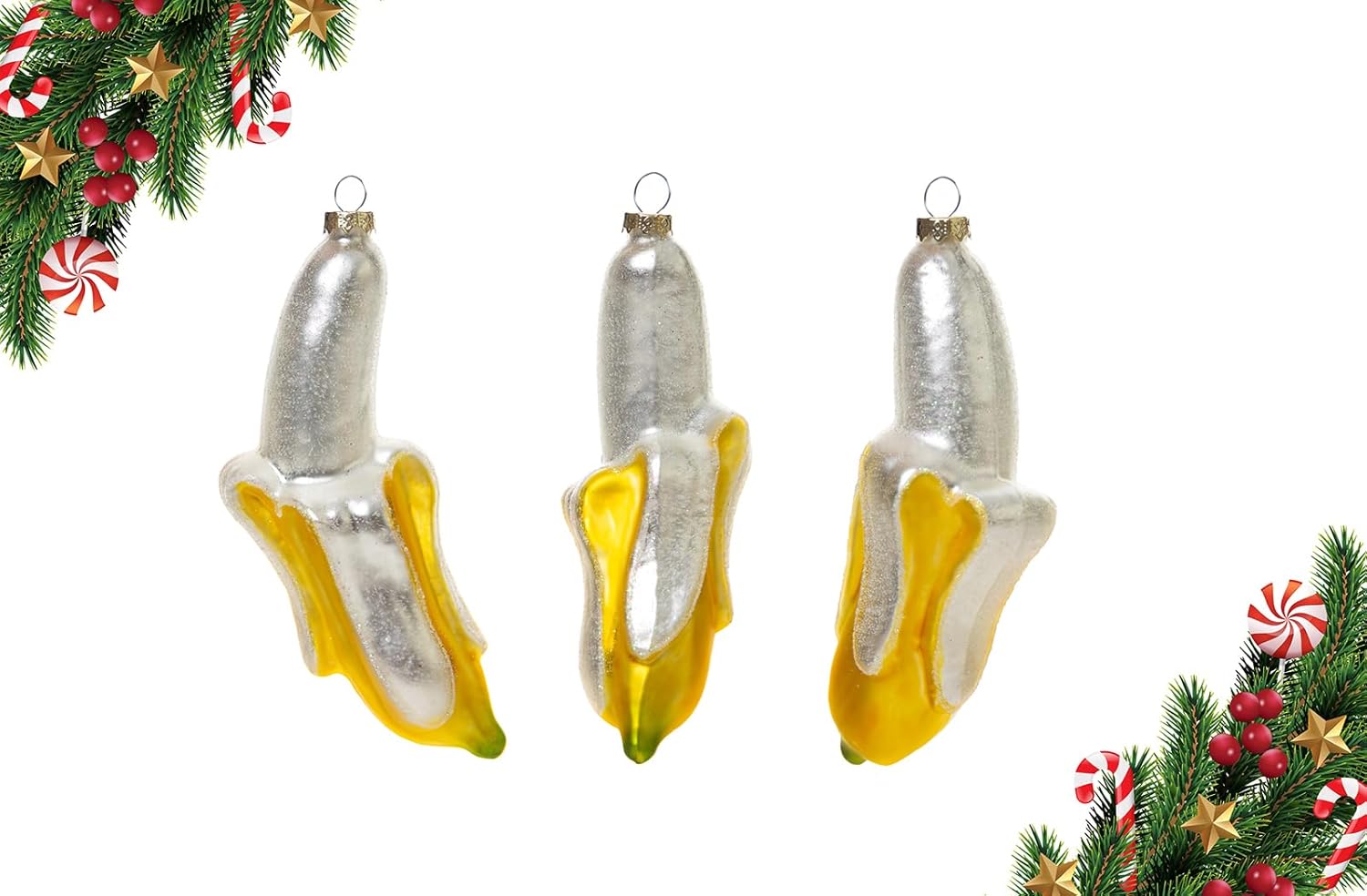 2 Count Glass Banana Christmas Ornaments for Tree