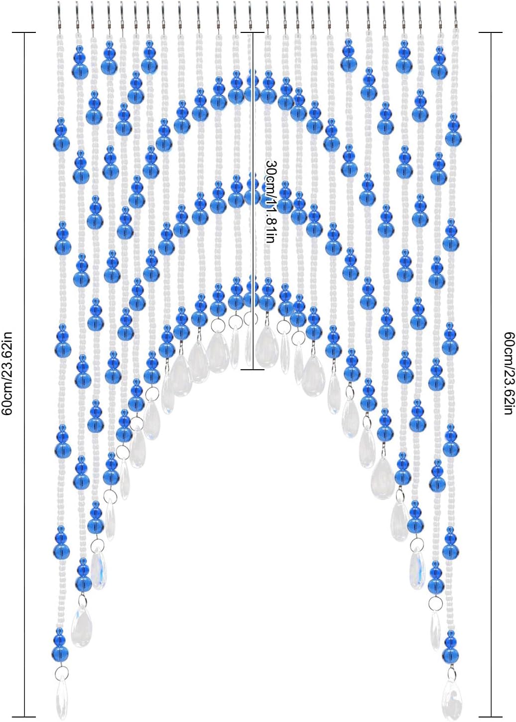 Blue Crystal Beaded Curtain with Adjustable Width
