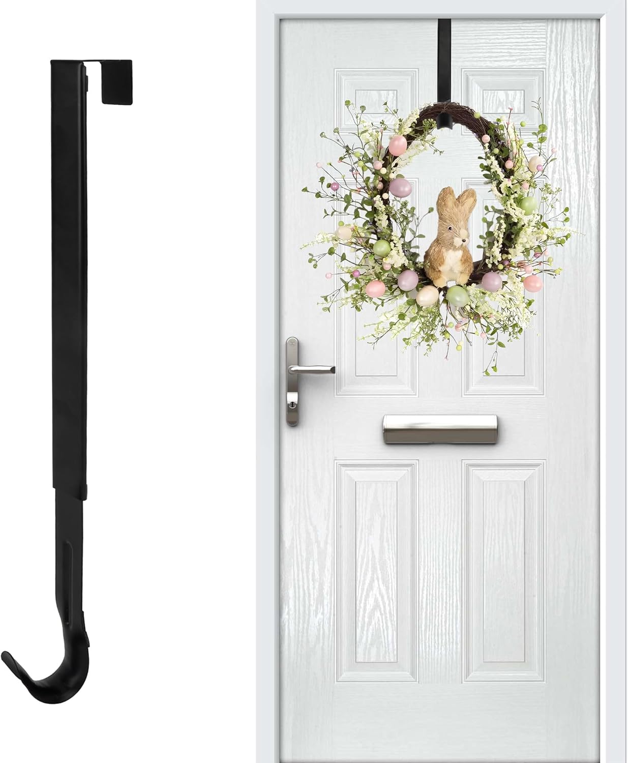 Adjustable Black Metal Wreath Door Hanger for Front Door