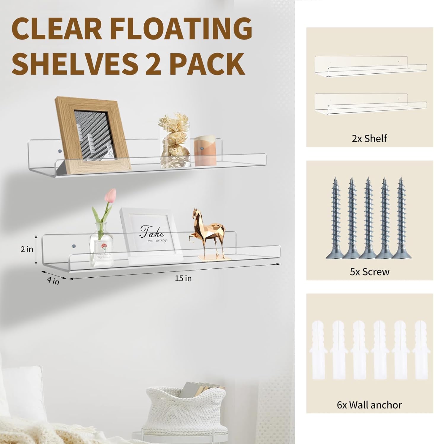 2 Pack Floating Shelves for Wall Decor Storage