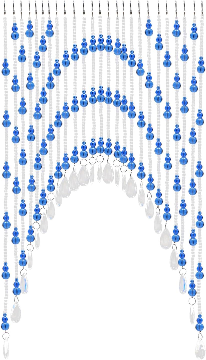 Blue Crystal Beaded Curtain with Adjustable Width