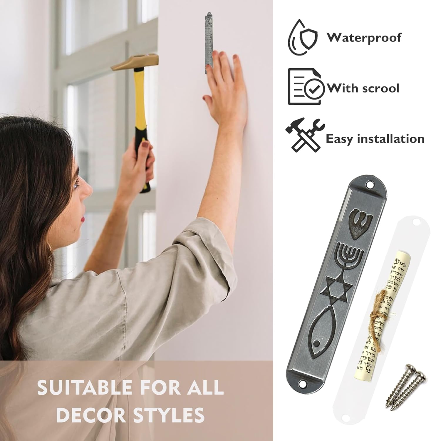 CAMATET Messianic Mezuzah Set with Scroll for Door