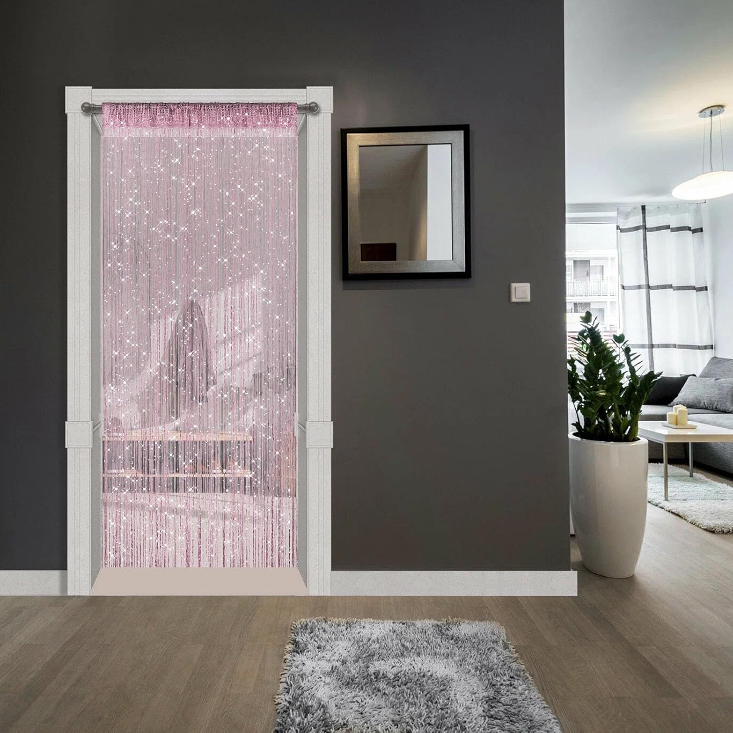 2 Pieces Pink Glitter String Curtains for Doorway and Room